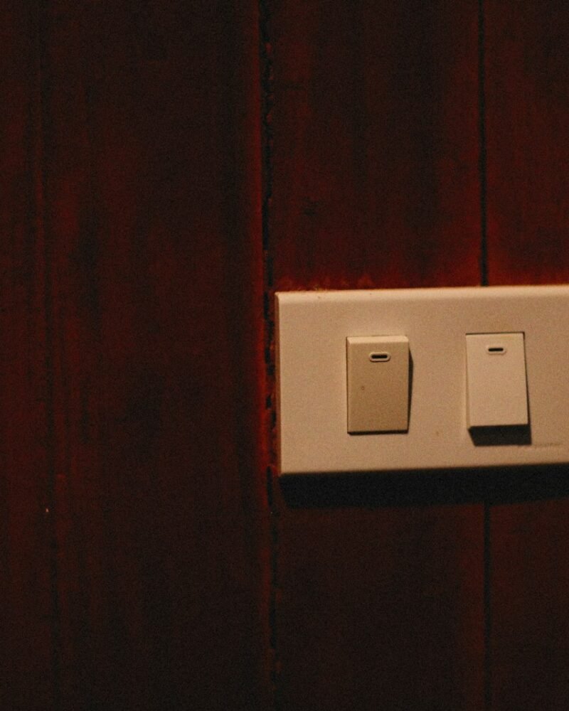 White modular switch on a warm wooden wall